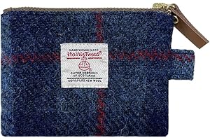 TAILORMAP Harris Tweed Mini Coin Purse Handmade Lipstick Bag Vintage British Portable Credit Card ID Wallet with YKK Zipper for Women men (Sea Blue)