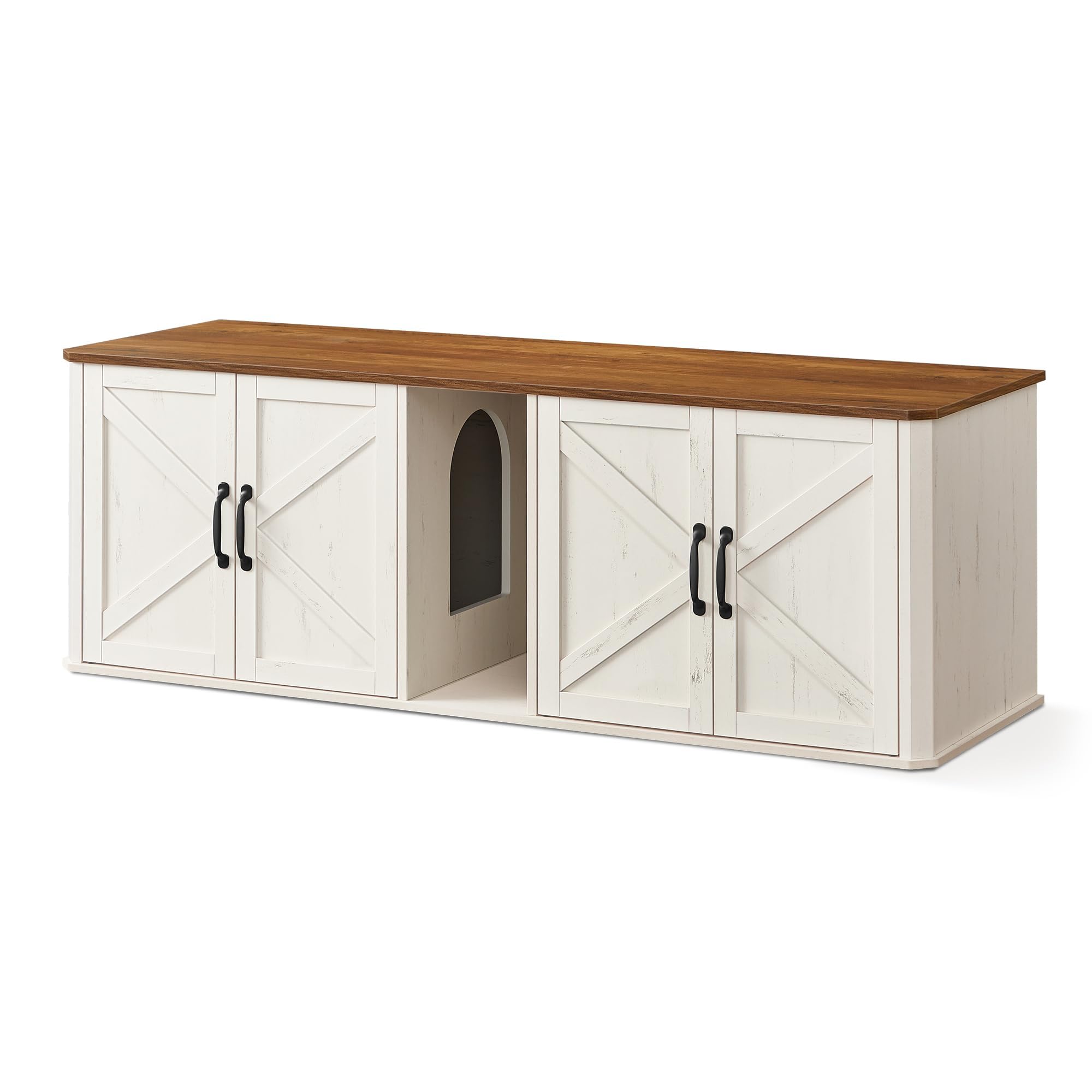 Feandrea Double Cat Litter Box Enclosure, Modern Litter Box Furniture ...