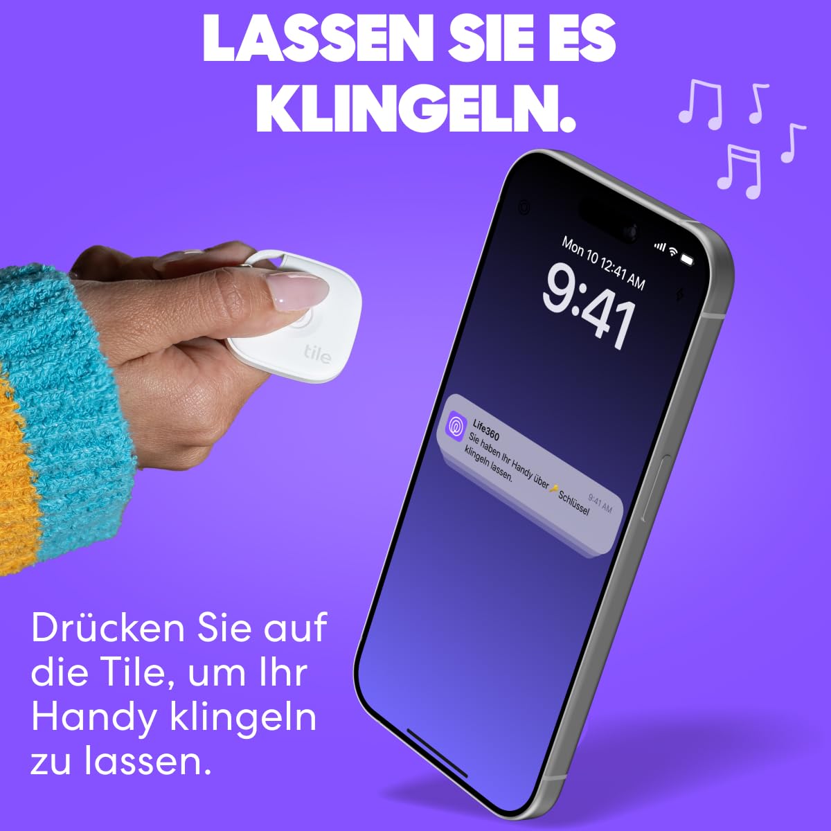 Tile by Life360 Mate - Bluetooth-Tracker, Schlüssel- und Gegenstandsfinder für Schlüssel, Taschen und mehr. Handy-Finder. iOS- & Android-kompatibel. Handy-Finder. 4er-Pack (Schwarz) 4
