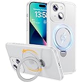 MAGIC JOHN for iPhone 13 Case[Compatible with Magsafe][with Hidden Magnetic Metal Stand][Camera Protection][Military Grade Shockproof][Anti Yellowing][Non-Slip],White