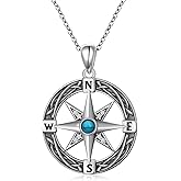 Ladytree 925 Sterling Silver Turquoise Compass Necklace Celtic Knot Travel Talisman Friendship Pendant Inspirational Graduation Gift for Women