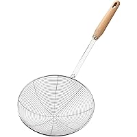 Spider Strainer, Cooking Spider,7.9-inch Extra Large Spider Spoon with Wood Handle, Stainless Steel Spider Cooking Utensil fo