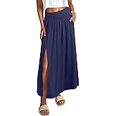 ANRABESS Maxi Skirts for Women Summer High Waisted Casual Boho Floral Slit Flowy Skirts with Pockets Beach Vacation Clothes