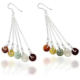 NOVICA Artisan Handmade Jade Quartz Waterfall Earrings | .925 Sterling Silver Glass Bead Dangle Earrings | Multi-color Stones Dangle Earring | Handcrafted Jewelry | Earthy Blend Themed Thailand