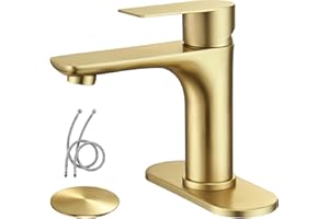 TONNY Brushed Gold Bathroom Faucet, Single Handle Gold Faucet for Bathroom Sink, Vanity Sink Faucet Bathroom 1 or 3 Hole, Pop