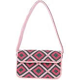 Indian Shelf Premium Handcrafted Geometric Beaded Shoulder Bags for Women, Girls - Women Evening Purse - Pink & Green Diamond Pattern (with Box)