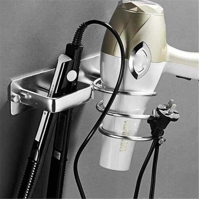 Porte-sèche-cheveux Mural Sans Perçage – Support Adhésif En Métal Argenté – Pour Salle De Bain, Hôtel, Salon