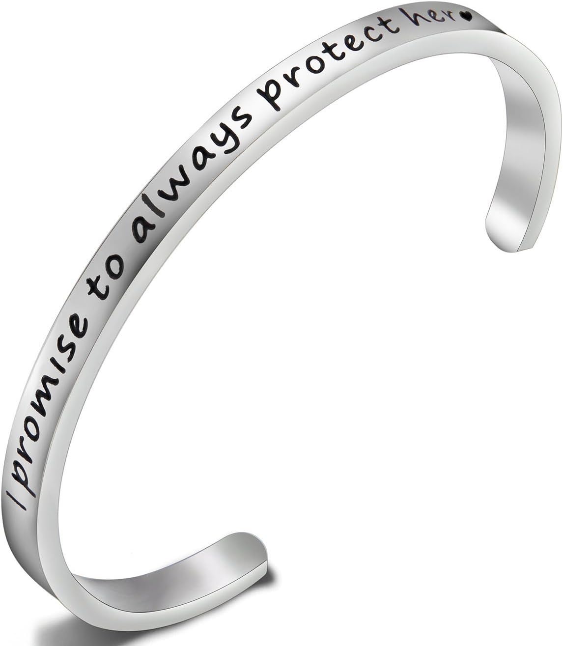 ZISEI Cuff Bangle Bracelet Engraved " I Promise to always protect her " Inspirational Jewelry,Mother of the Bride Gift,Mother In Law Gift,Wedding Gifts Birthday Gifts for Women(Silver)