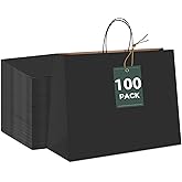 GSSUSA Black Large Gift Bags 16x6x12 100Pcs Sturdy Shopping Bags,Party,Merchandise, Kraft, Retail, Black Paper with Handles