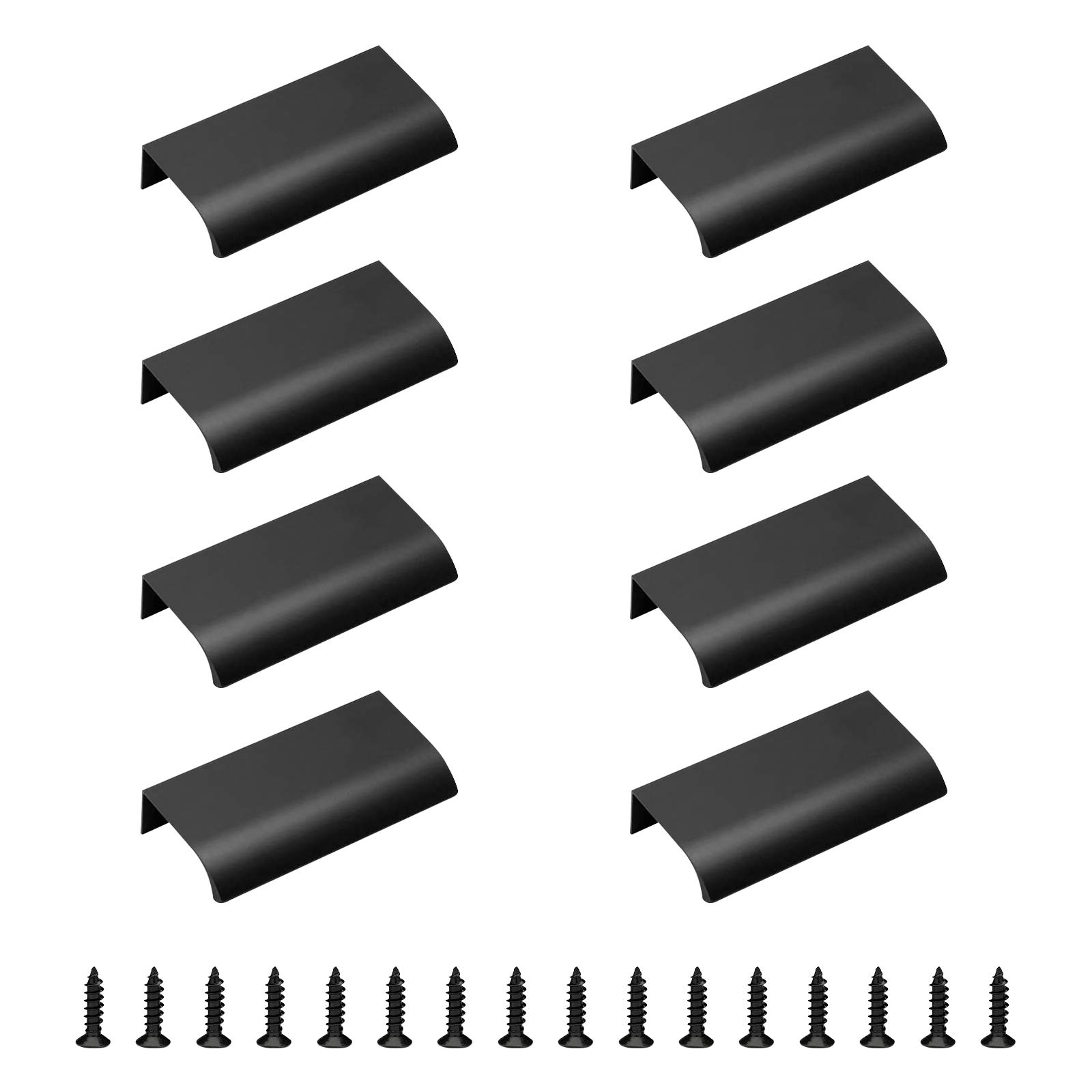 MOROBOR Modern Style Finger Edge Pull,8pcs Aluminum Alloy Cabinet Handle 64mm Hole Center Hidden Drawer Pulls with Screws for Kitchen, Cupboard, Bedroom, Bar(Black/80mm)