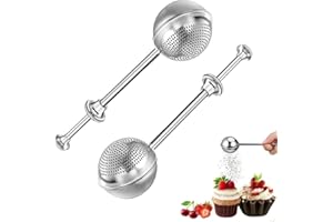 HIDOSNG Icing Sugar Shaker Duster, 2 Pcs Stainless Steel Sifter with Handle | Reusable Powdered Chocolate Shaker Wand Baking 