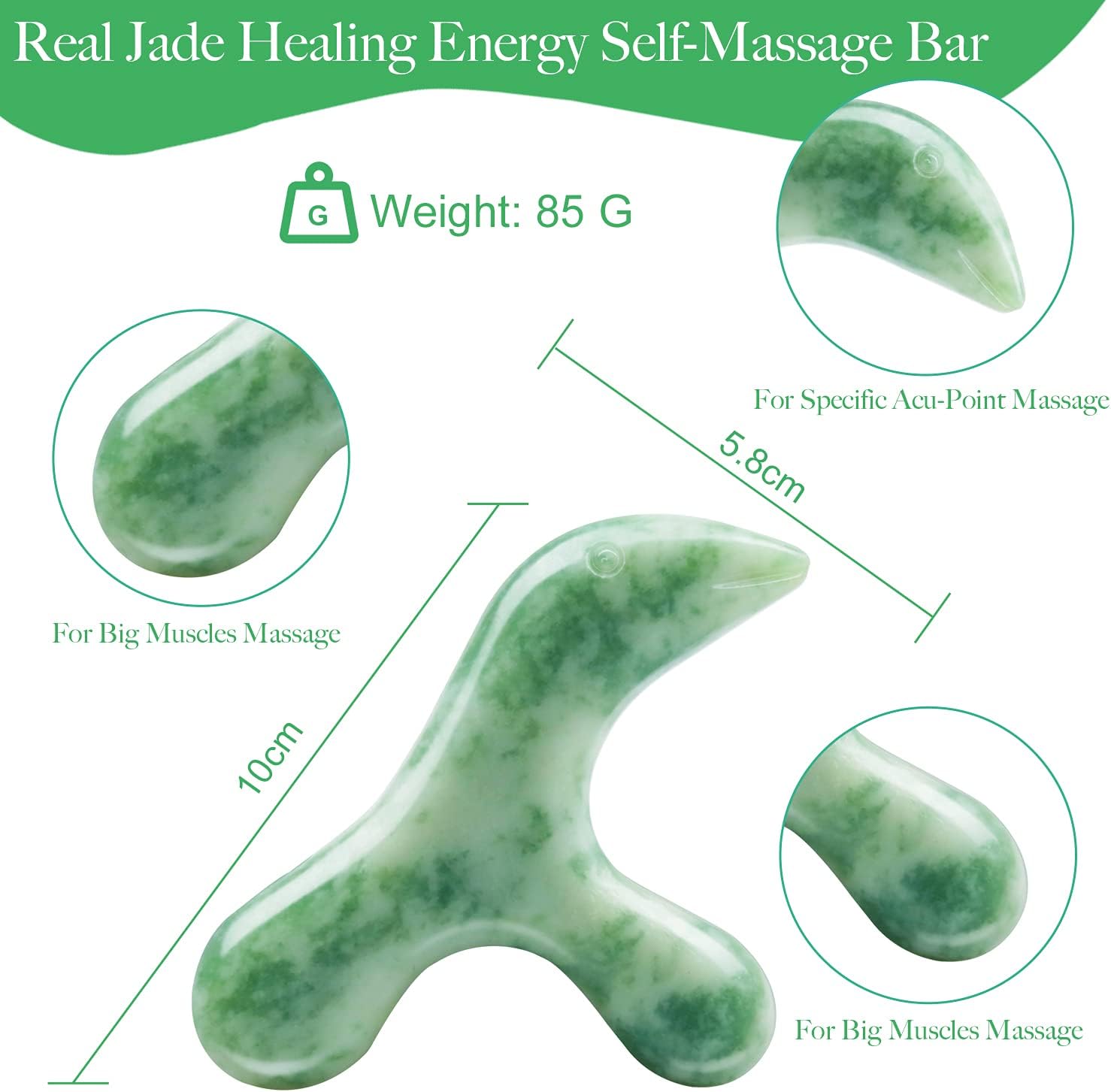Jade Stone Trigger Point Massage Tool-Deep Tissue Massage- Reflexology Acupressure Massage Tools for Full Body Relaxing Myofascial Release Pain Relief, Real Energy Jade Natural Self-Massage Bar: Health & Personal Care