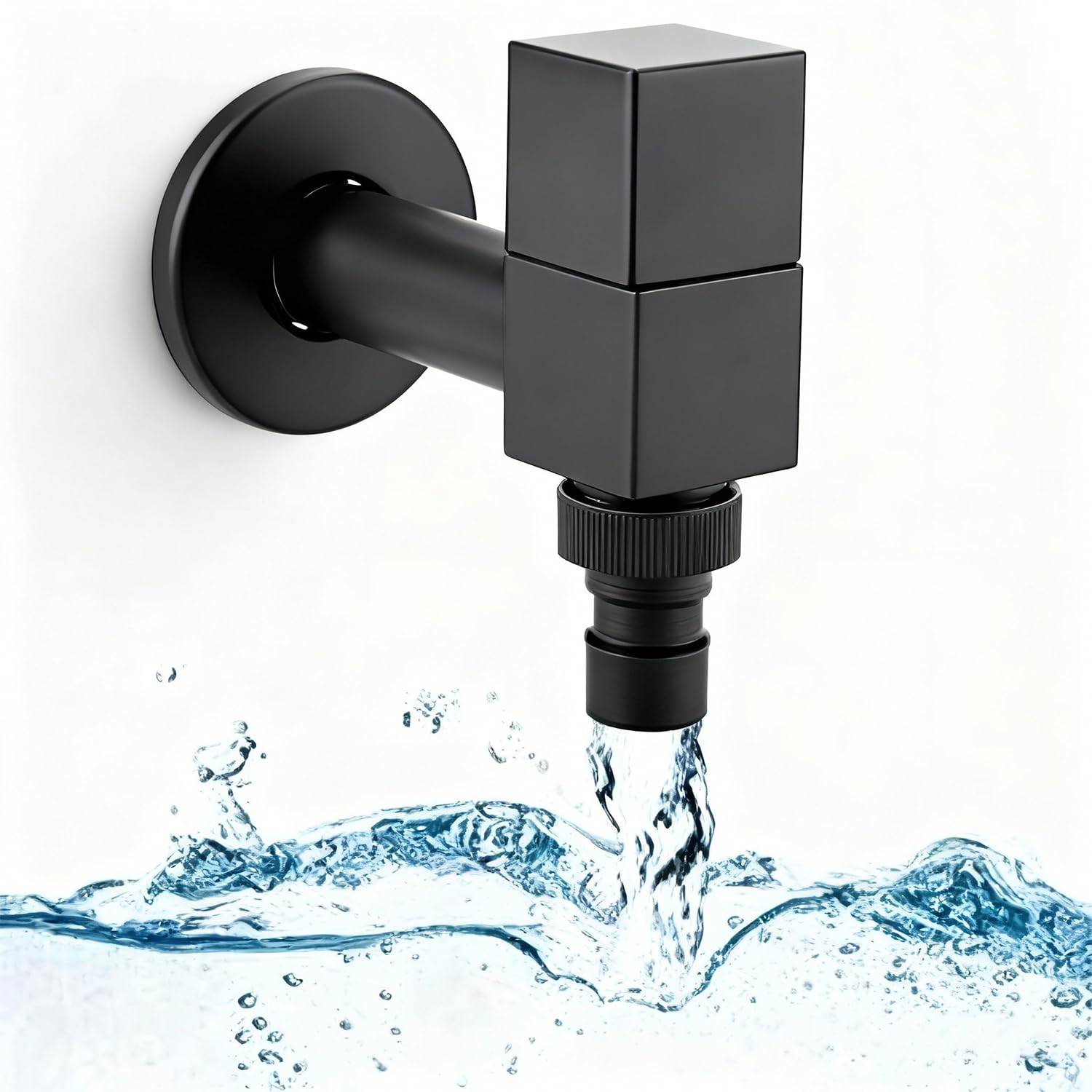 Tissting Square Faucet, Brass Wall Mounted G1/2 Thread Washing Machine Tap with Built-in Bubbler and Waterfall Spout for Bathroom Kitchen Outdoor Garden Cold Water Supply