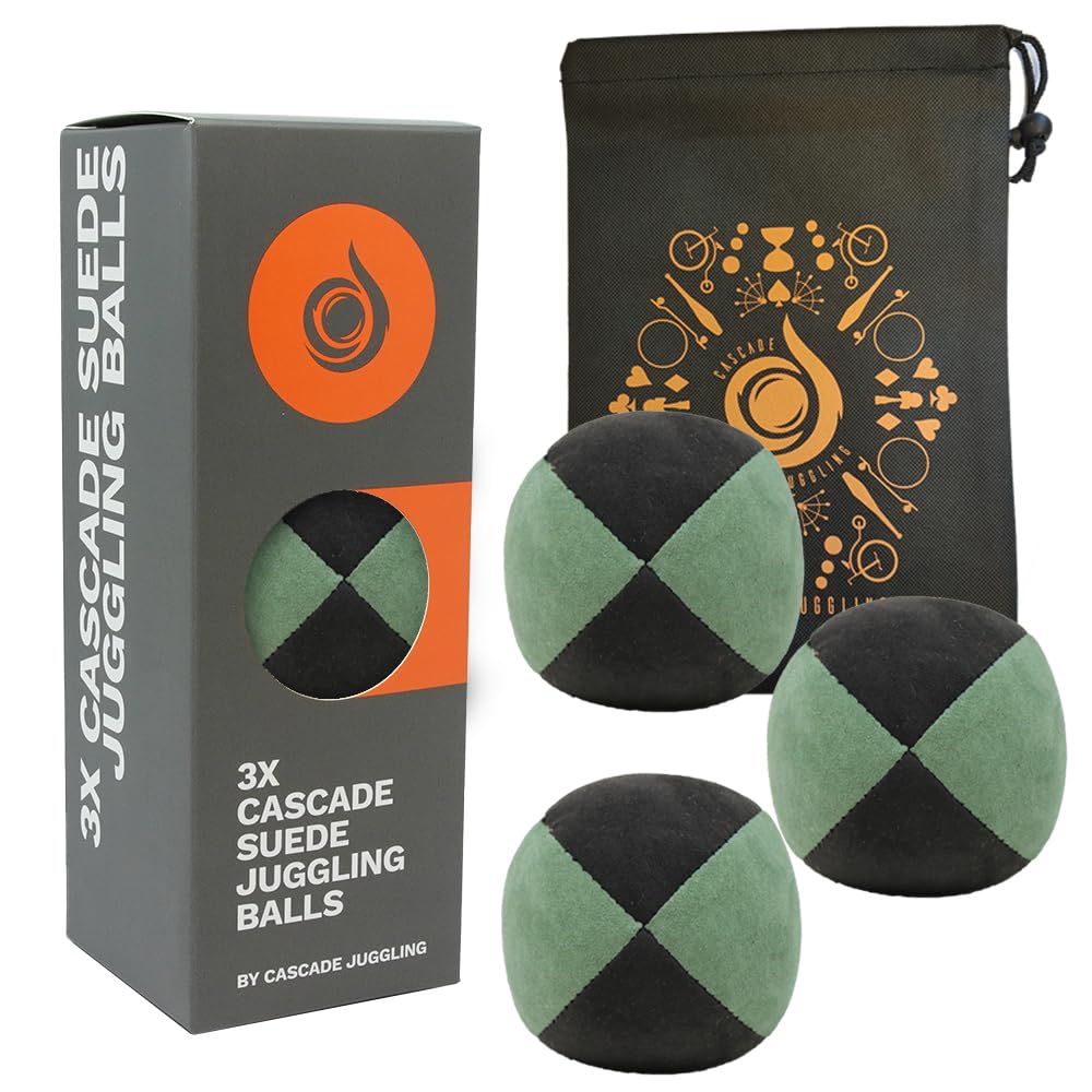 Cascade Juggling 3 x Pro 110g Suede Juggling Balls - Set of 3 Beginner Juggling Balls (Green/Black)