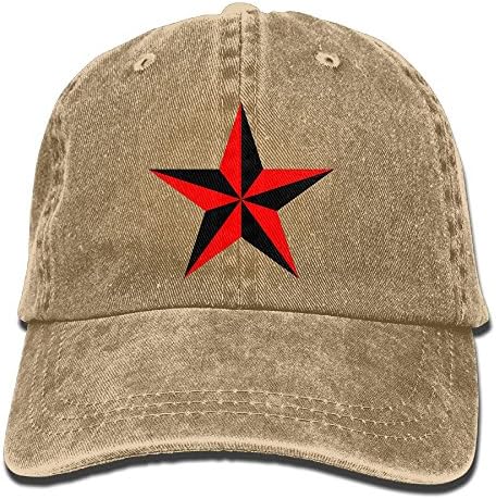 Vintage Cap Hat Red and Black Star Six-Panel 3D Print Adjustable Baseball Hat For Unisex Natural