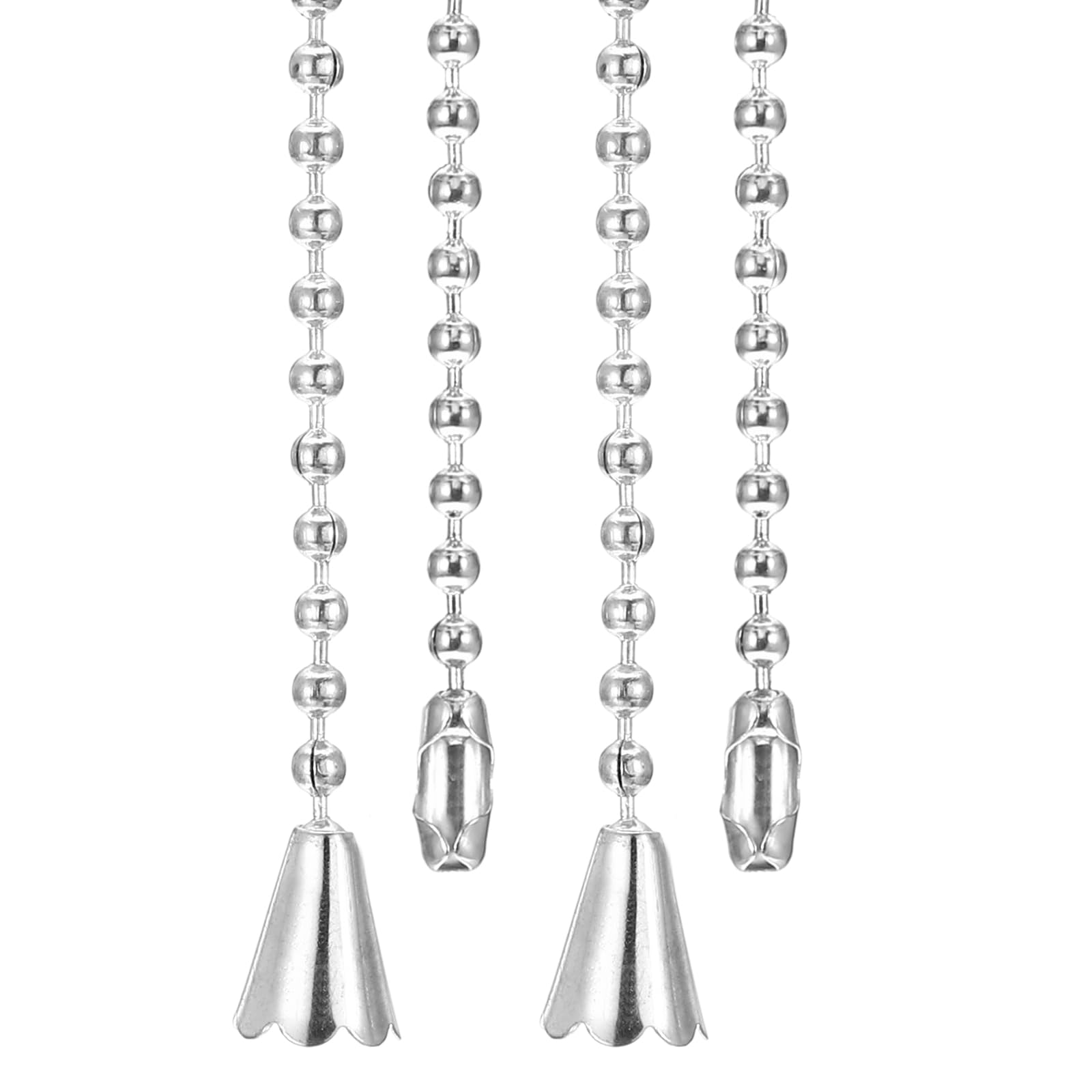 PATIKIL 1M 3.3ft Ceiling Fan Pull Chain, 2 Pcs Beaded Pulls Cord Extender Conical Pendant for Fan Light Chandelier Table Lamp Pulling Switch, Silver Tone