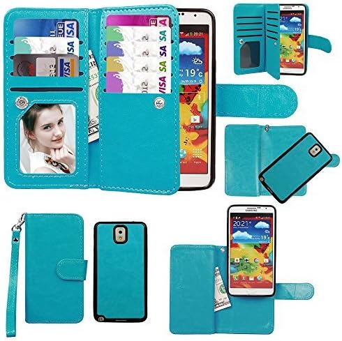 xhorizon Premium Leather Folio Case[Wallet Function] [Magnetic Detachable] Fashion Wristlet Lanyard Hand Strap Purse Multiple Card Slots Cash Compartment Pocket for Samsung Galaxy Note 2/II (N7100)