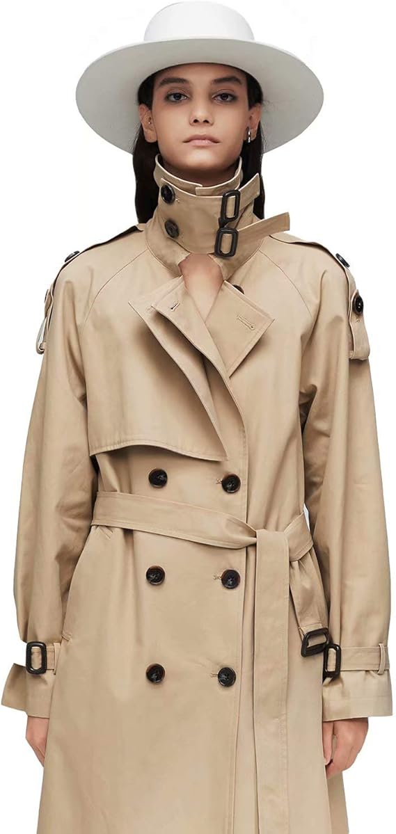 Amazon Kumi レディース トレンチコート 秋冬 ベージュ ビジネス 防風 防水 ダスター コート ロング丈 薄手 通勤 ジャケット カジュアル 立ち襟 無地 M ベージュ コート ジャケット 通販