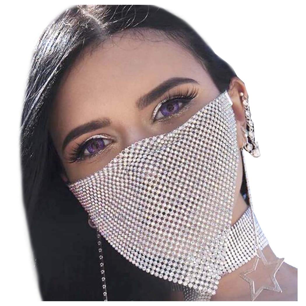 Yokawe Sparkly Rhinestone Mask Chain Crystal Metal Masquerade Masks Ball Party Nightclub Necklace Venetian Mardi Gras Jewelry for Women and Girls