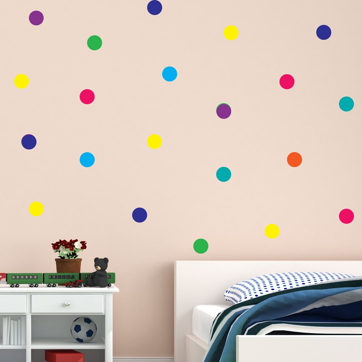 Polka Dot Wall Stickers Rainbow Multicolour 50mm 100pcs Decal Childs Kids Vinyl Art Home Decor Spots Mural Wall4Stickers