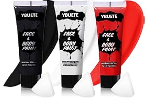 YBUETE 3Pcs Face Body Paint, Professional Paint for Halloween Cosplay Costume Party, Full-coverage Multi-Color Cream Makeup Body Paint for Adult Halloween Cosplay SFX Makeup Paint (White+Black+Red)