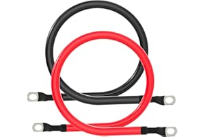 TUELETFU 4 AWG Battery Cable 4AWG Gauge Pure Copper Battery Inverter Cables with 3/8 in Lugs Both Ends Power Inverter Wire Set for Automotive Solar Marine Boat RV Car Motorcycle Red and Black (2FT)