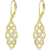 YFN Sterling Silver Celtic Knot Dangle Earrings Good Luck Irish Celtic Knot Leverback Dangles Earrings for Women