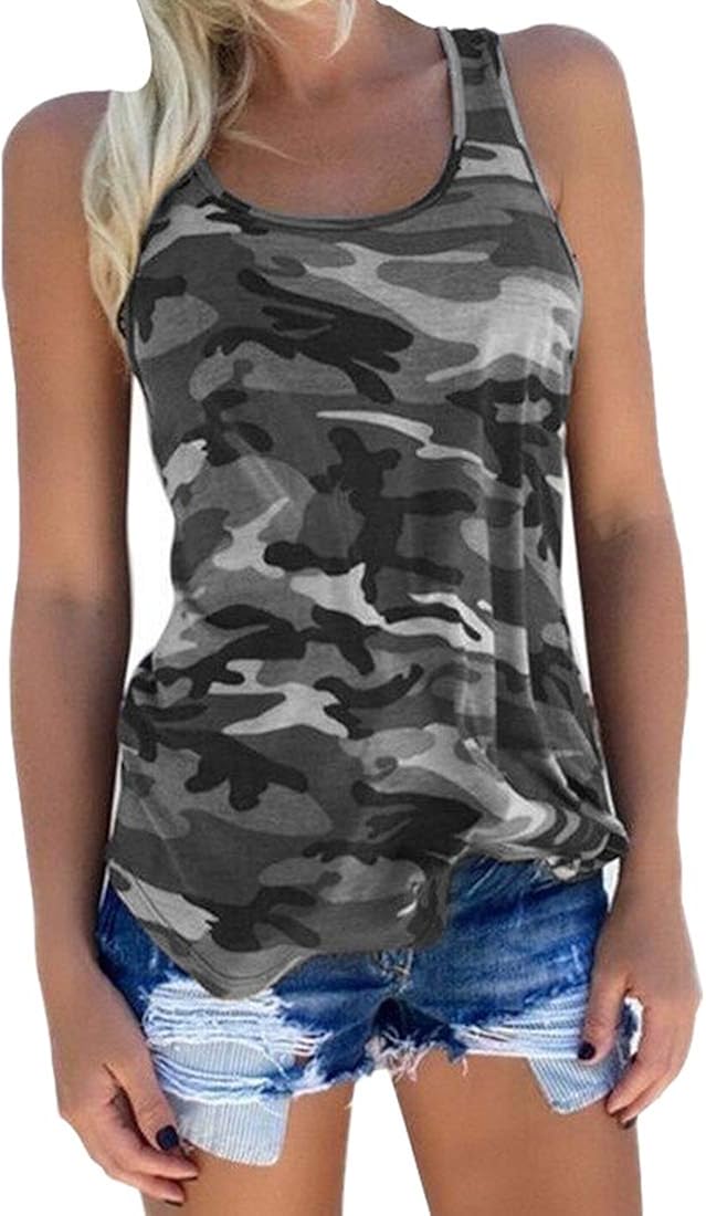 Zcavy Cute Camo Tank Flowy Athletic Shirts Running Muscle Shirts Workout Gym Clothes Racerback Camo Tank Tops for Women: Clothing