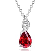 FANCIME 14K Solid White Gold Teardrop Pendant with Diamond Birthstone Necklace
