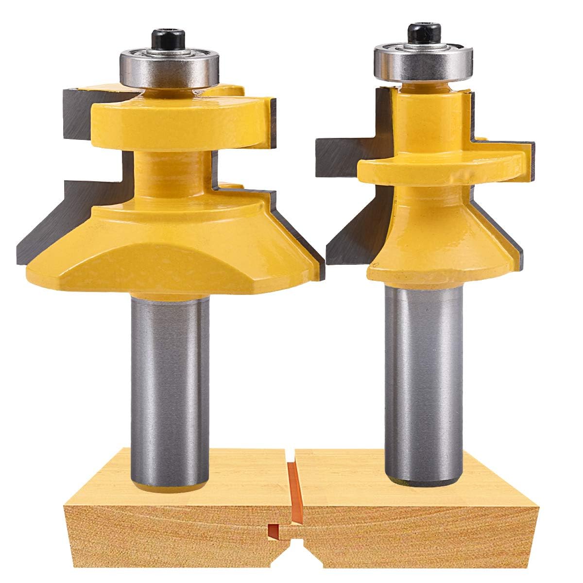 HOHXEN 2 Pcs 1/2 Inch Shank Tongue and Groove Router Bit Set, V Groove & Matched Tongue Router Bit with Edge Banding for Flooring, MDF, Solid Wood, Particle Board, Plywood