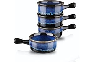 KOOV French Onion Soup Bowls With Handles Microwave Safe, 15 Oz Ceramic Soup Crocks for Oatmeal, Cereal, Stew, dessert, React