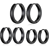 ChainsHouse Hypoallergenic Surgical Stainless Steel Hoop Earrings Set, 18K Gold/Black Metal Plated 7mm/8mm/9mm/12mm 3 Pairs Nickel Free Huggie Hoop Earrings for Women Men, with Gift Box