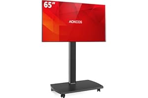 AOKCOS Rolling TV Stand for 32 37 43 50 55 60 65 Inch TVs, Portable Mobile TV Stand on Wheels, 8-Level Height Adjustable TV Cart with Swivel & Tilt Mount for Bedroom/Living Room/Office/Corner