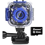 PROGRACE Children Kids Waterproof Camera HD 1080P Action Camera for Toddler(Blue) Bundle with 32GB Memory Card Class 10 TF Ca