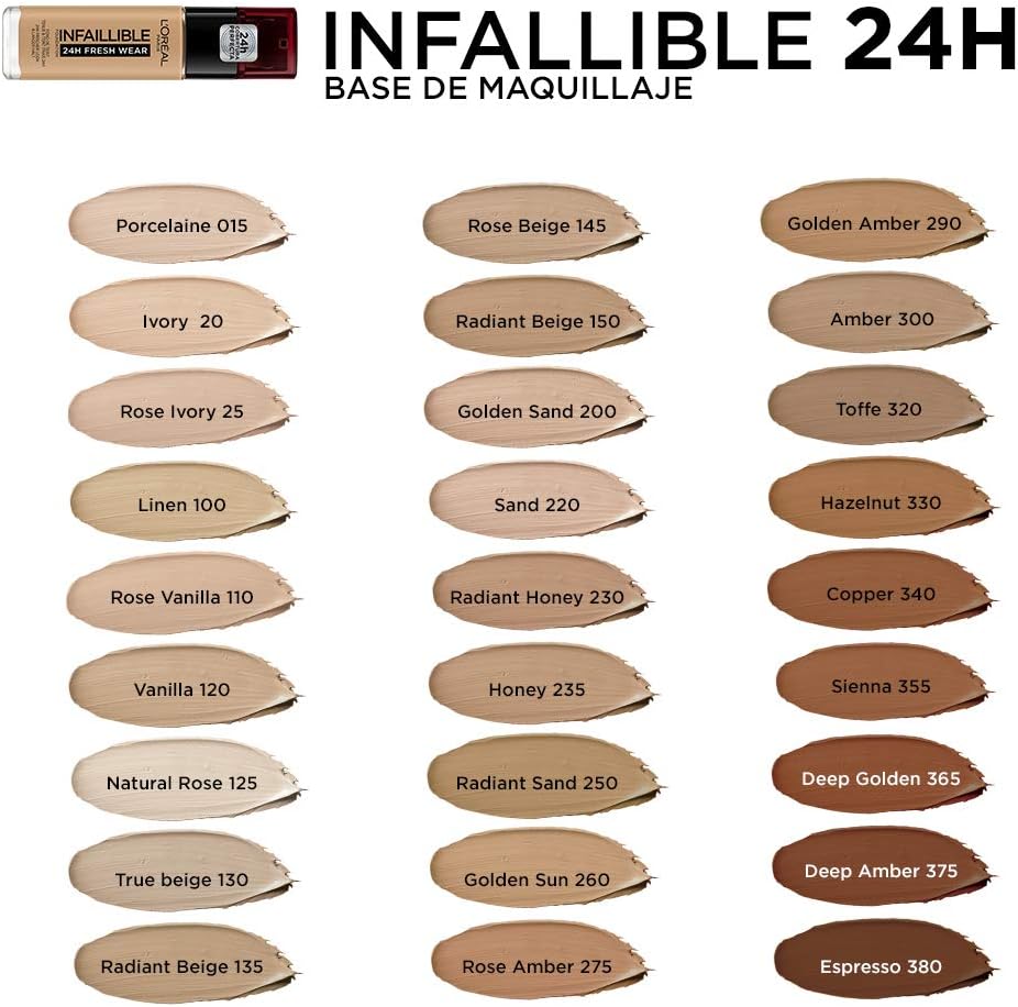 L'Oréal Paris Liquid Foundation, Full Coverage, Lasting Wear, With Vitamin C and SPF 25, Infallible 32H Fresh Wear, 120 Vanilla - Image 5