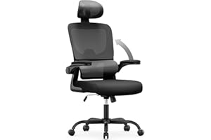 naspaluro Ergonomic Office Chair, High Back Computer Chair with Elastic Adaptive Lumbar Support, Adjustable Height, Headrest and Flip Up Arms, Breathable Mesh Desk Chair Home (with headrest, Black)