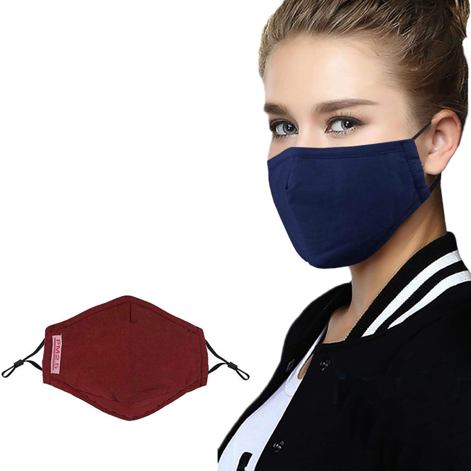 PM2.5 Activated Carbon Face Mask, Anti Particle Dust-Proof Anti-Pollution for Breathing Insert Protective, Washable Cotton Face Cover for Adult Outdoor Women Red