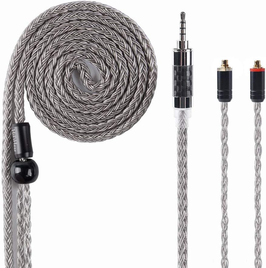 MMCX Balanced Earphone Cable,HiFiHear in Ear Monitor Upgrade Cable MMCX Silver Plated Copper Cable with 4 Pole 2.5mm Plug for Shure 846 535 215 315 425 TIN T2 T2Pro MAGAOSI K5 LZ A4 A5 (MMCX 2.5mm)