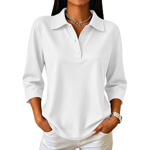 3/4 Sleeve Golf Shirts for Women Button Quick Dry Lightweight Casual Collared Tops