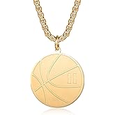 Susook Basketball Number Necklace for Boys Gold Stainless Steel Basketball Pendant Sport Jewelry Gifts for Men
