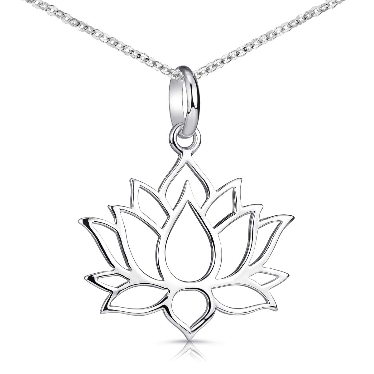 MATERIA by Matthias Wagner Lotus Flower Pendant 925 Silver with Chain for Women or Girls, 23.5 x 29 mm mit 60 cm Kette, Sterling Silver, No Gemstone
