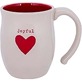 DEMDACO Joyful Red Heart Cream 16 ounce Stoneware Christmas Mug