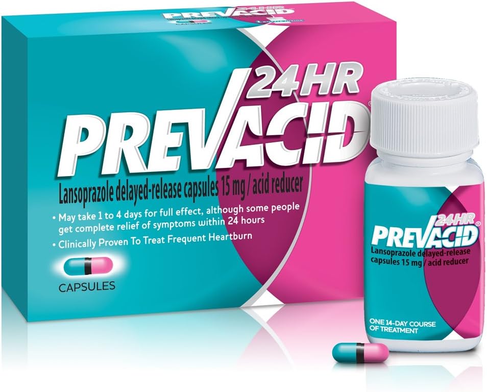 Amazon Com Prevacid 24hr Lansoprazole Delayed Release Capsules prevacid 24hr lansoprazole delayed release capsules 15 mg proton pump inhibitor ppi for heartburn relief 42 count