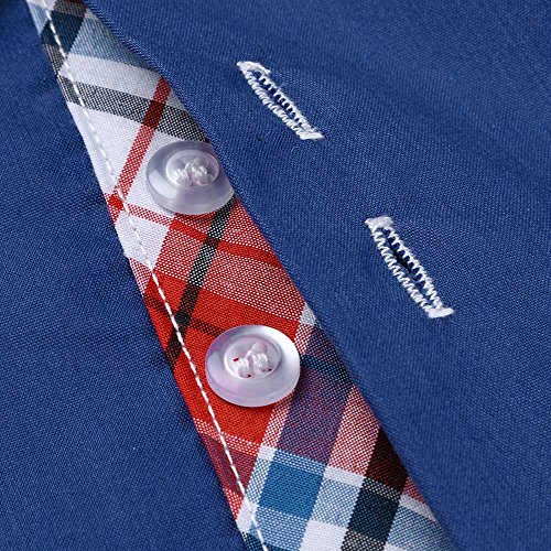 Ximandi Men's Summer Double Collar Slim Patchwork Short Sleeved T-Shirt Top Blouse Blue - Thumbnail 4