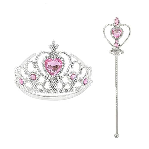 VGRDTW Princess Crown, Tiara for Girls, Princess Tiara, Pink Fairy Wand 2P Dress Up Accessories Set for Birthday Parties, Cosplay, Festivals
