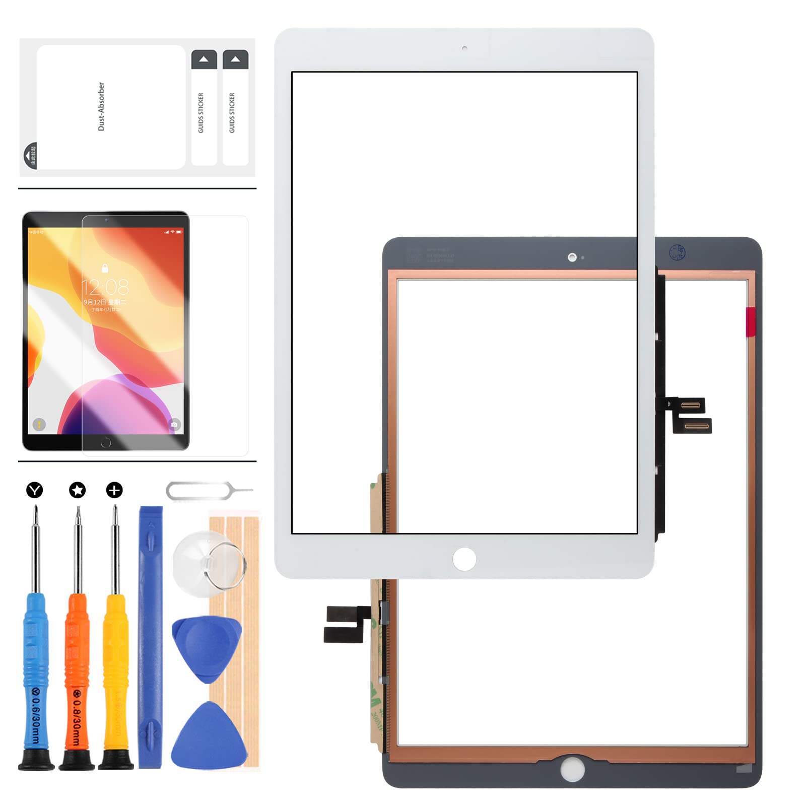 LADYSON 10.2" Screen Replacement for iPad 7 2019 A2197 A2198 A2200 iPad 8 2020 A2270 A2428 A2429 Touch Screen Digitizer Glass Parts for iPad7 iPad8 7th 8 th Gen Touchscreen Kits (White)