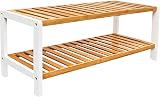1ABOVE Bamboo 2 Tier Shoe Rack Plant Rack White Natural 67x25x32 cm