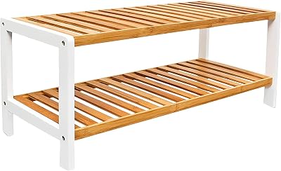 1ABOVE Bamboo 2 Tier Shoe Rack Plant Rack White Natural 67x25x32 cm