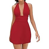 VKIHOC Women's Sexy V Neck Halter Bow Tie Backless Bodycon Party Mini Dress