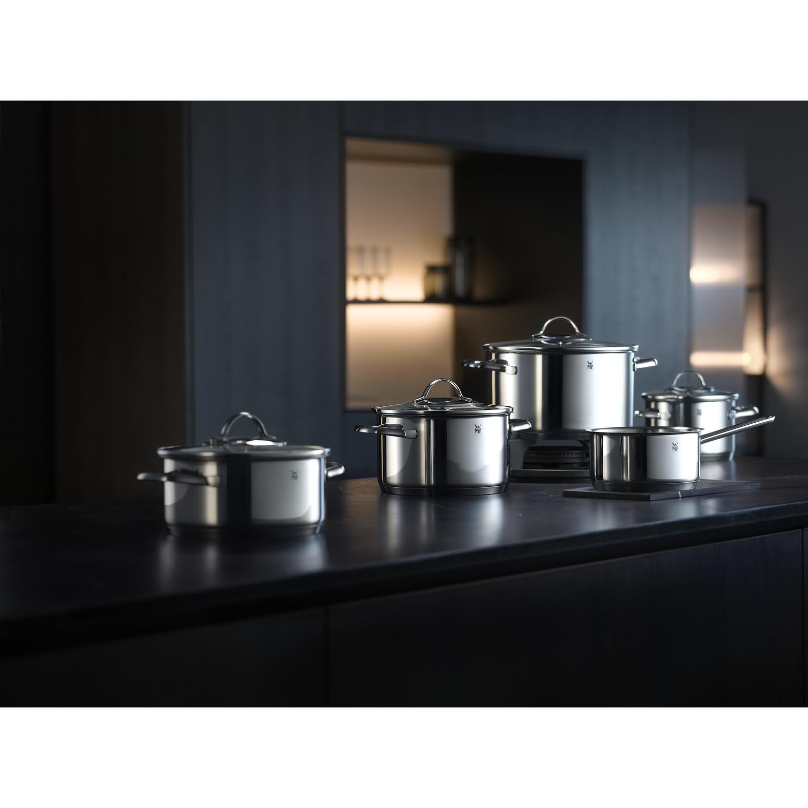 WMF Aparto Topfset Induktion 5-teilig mit Glasdeckel, Cromargan Edelstahl poliert, Induktions Töpfe Set unbeschichtet, für alle Herdarten geeignet, ohne Skalierung, spülmaschinengeeignet 2